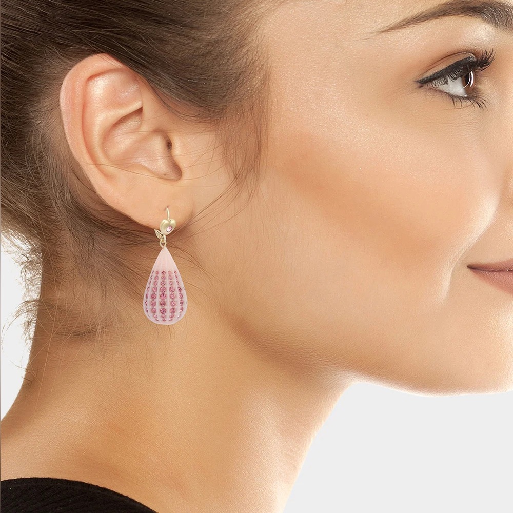 Betsey Johnson CRYSTAL TEAR LEVER EARRINGS PINK - Picture 5 of 7